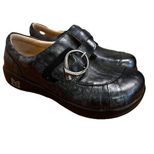 Alegria Shoes Womens 36 Khloe Iron Streak Leather Buckle Strap Slip Resistant